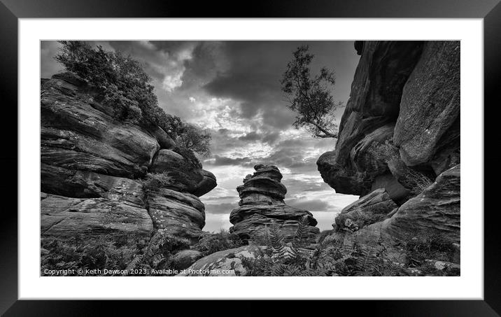 Brimham Rocks in Black and White Framed Mounted Print by Keith Dawson