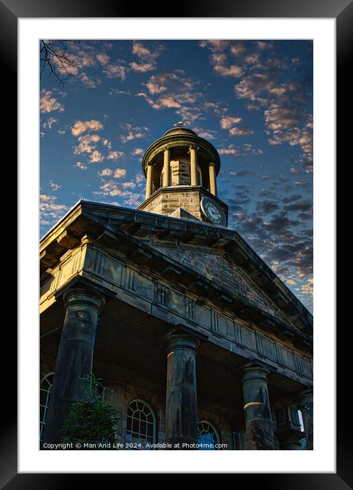 Historic building with a clock tower against a dramatic evening sky with scattered clouds in Lancaster. Framed Mounted Print by Man And Life