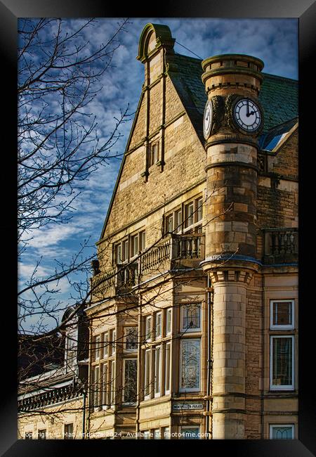 Historic building with clock tower under blue sky with clouds in Harrogate, England. Framed Print by Man And Life