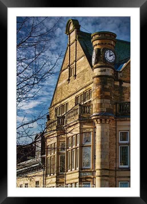 Historic building with clock tower under blue sky with clouds in Harrogate, England. Framed Mounted Print by Man And Life