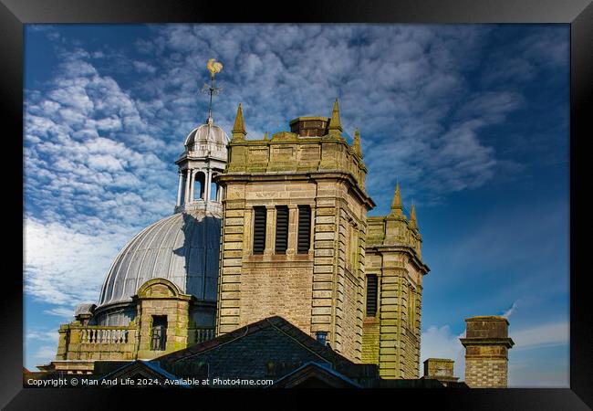 Historic stone building with a dome under a blue sky with clouds in Harrogate, England. Framed Print by Man And Life
