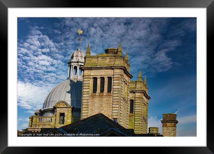 Historic stone building with a dome under a blue sky with clouds in Harrogate, England. Framed Mounted Print by Man And Life