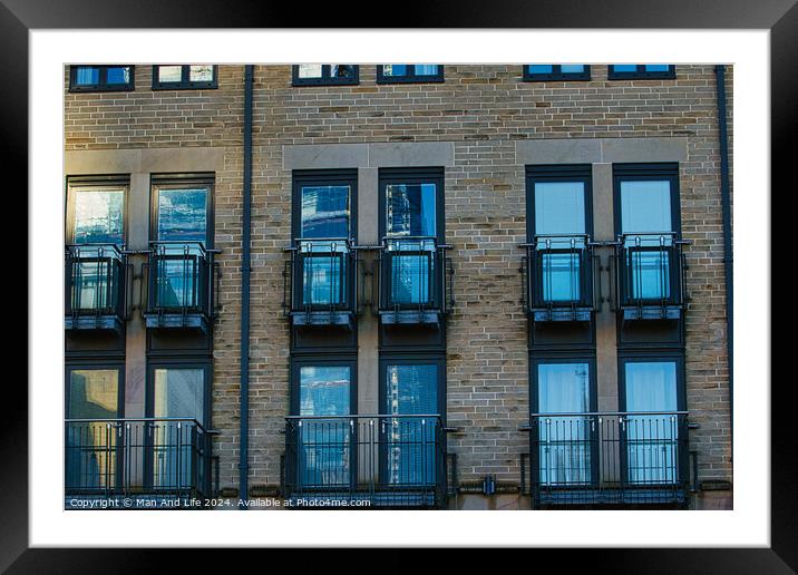 Modern apartment building facade with symmetrical windows and balconies, urban architecture background in Harrogate, England. Framed Mounted Print by Man And Life