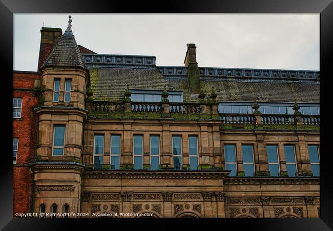 Victorian architecture with ornate details on a cloudy day in Leeds, UK. Framed Print by Man And Life