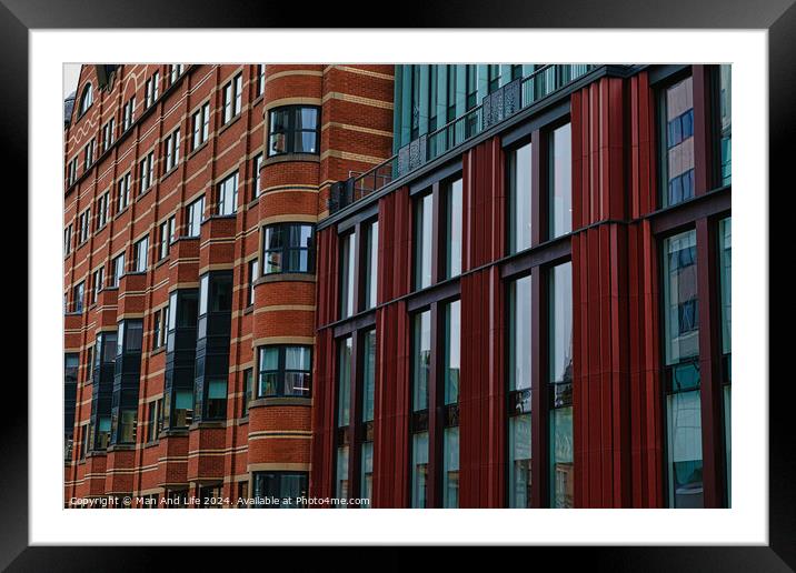 Modern building facade with a pattern of red and brown rectangular windows and panels, architectural background in Leeds, UK. Framed Mounted Print by Man And Life