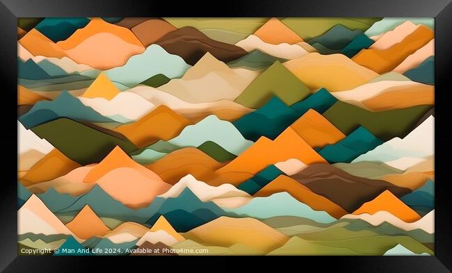 Abstract colorful mountain landscape pattern with geometric shapes. Framed Print by Man And Life