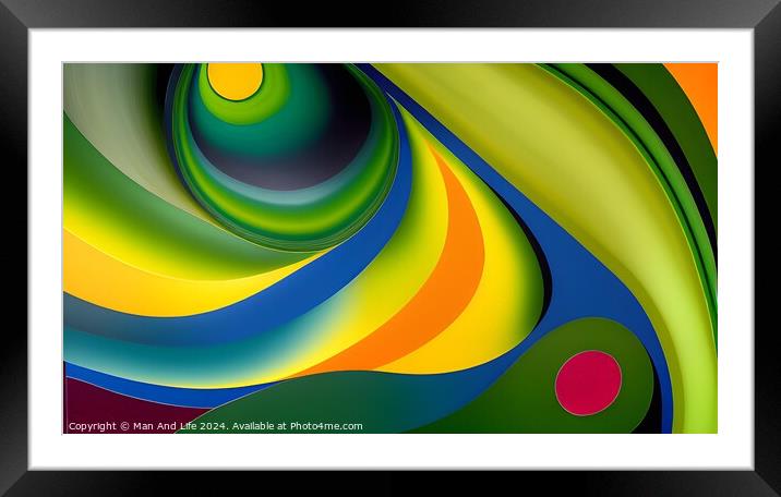 Abstract colorful waves pattern with a vibrant palette of green, yellow, blue, and red, ideal for backgrounds and graphic design. Framed Mounted Print by Man And Life
