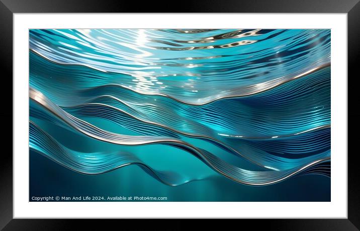 Abstract blue water waves pattern with light reflections. Framed Mounted Print by Man And Life