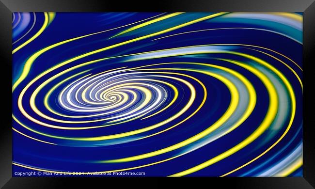 Abstract blue and yellow swirl pattern background. Framed Print by Man And Life
