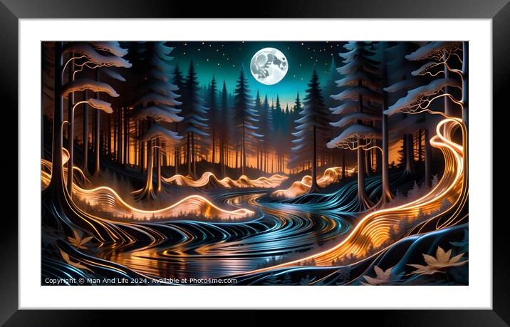 Scenic landscape photo with full moon Framed Mounted Print by Man And Life
