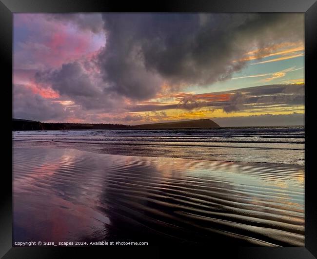 Sunset at Newport Sands, Pembrokeshire Framed Print by Suze_ scapes
