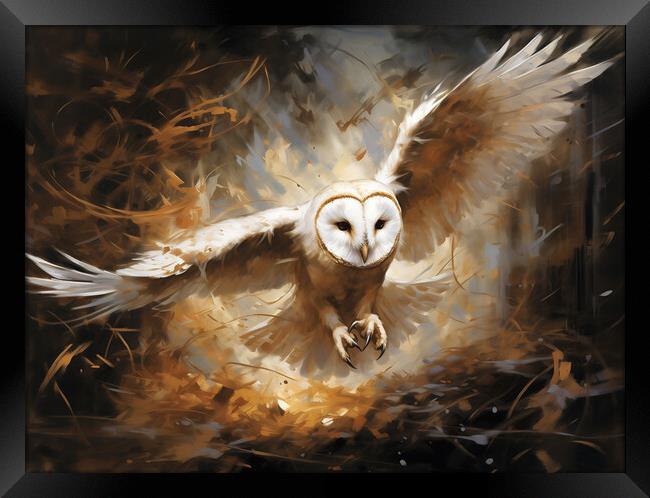 An oil painting close up of an owl in flight  Framed Print by Steve Ditheridge