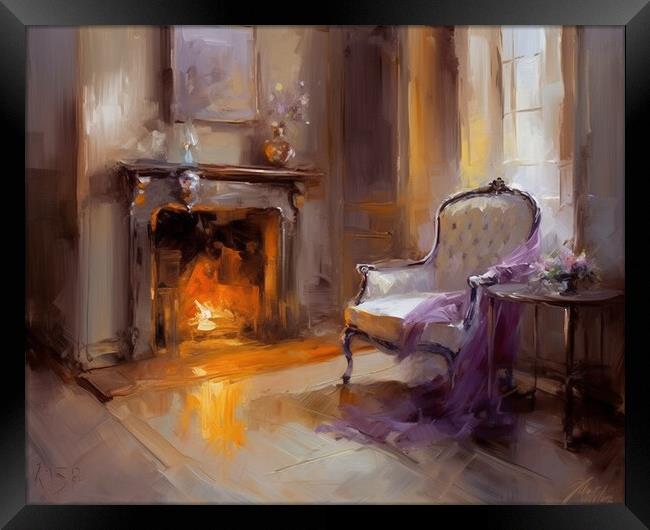 Fireside chair oil painting  Framed Print by Steve Ditheridge