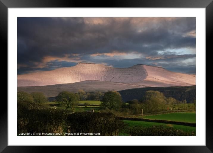 Snow covered mountains in the Bannau Brycheiniog N Framed Mounted Print by Neil McKenzie