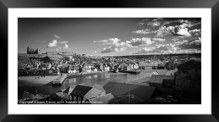 Whitby Abbey and harbour Framed Mounted Print by Dawn Francis