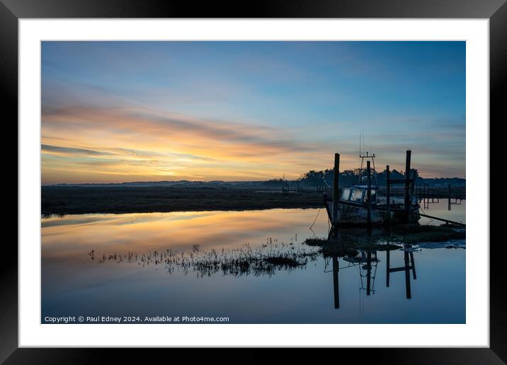 Reflections in the creek at Thornham Framed Mounted Print by Paul Edney