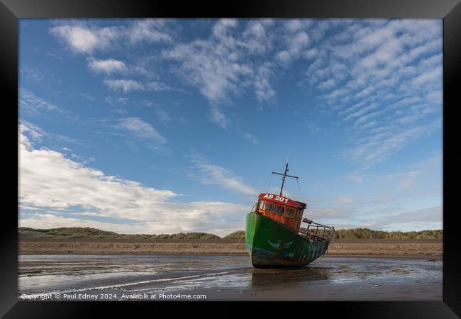 Barmouth beached boat, Gwynedd, Wales, UK Framed Print by Paul Edney