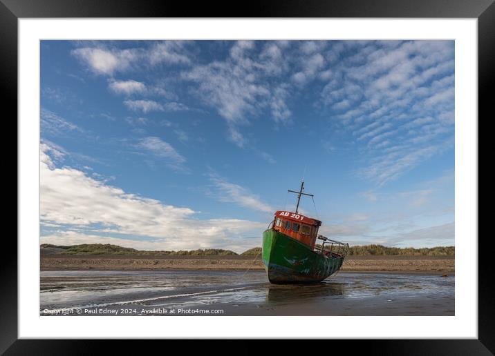 Barmouth beached boat, Gwynedd, Wales, UK Framed Mounted Print by Paul Edney