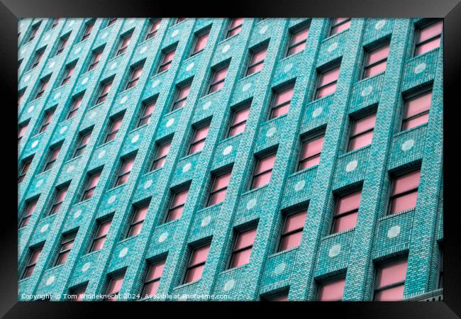 Blue Brick Building with Pink Windows Framed Print by Tom Windeknecht
