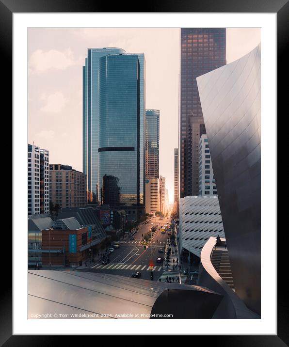 DTLA Downtown Los Angeles Sunset Framed Mounted Print by Tom Windeknecht