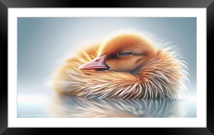A young duckling taking a nap. Framed Mounted Print by Stephen Hippisley