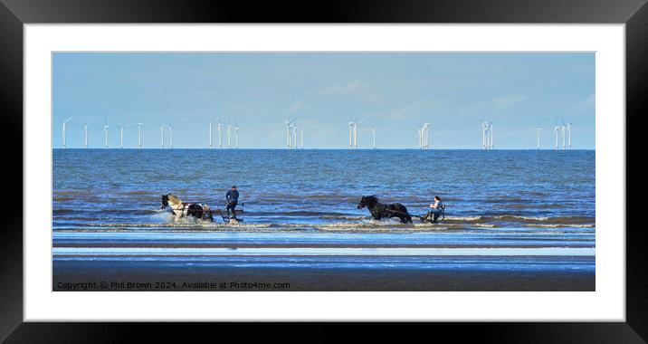 Horses trotting in the sea, Solway Firth.  Framed Mounted Print by Phil Brown