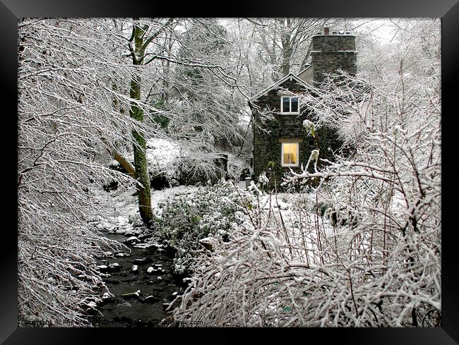 Frosty scene for Lakeland stone cottage in Bowness Framed Print by Phil Brown