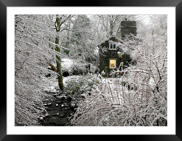 Frosty scene for Lakeland stone cottage in Bowness Framed Mounted Print by Phil Brown