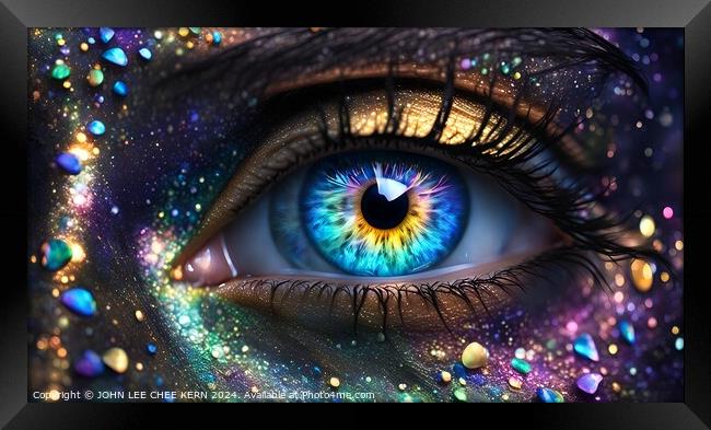 moonlight luminous eye with iris cosmic galaxy swirl sparkling diamond glitters Framed Print by JOHN LEE CHEE KERN