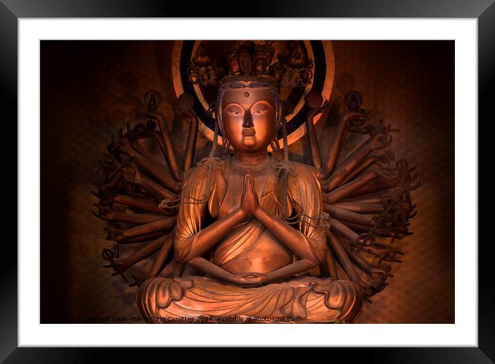 Golden statue of Japanese bodhisattva Sente Kannon Framed Mounted Print by Clement Louis-Marie Corin Cazottes