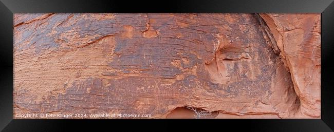Valley of Fire Petroglyphs Wide Wall red sandstone Framed Print by Pete Klinger