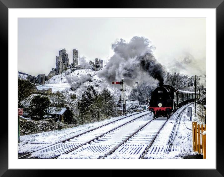 Steam train in snow Framed Mounted Print by Sandra  Hawkins 