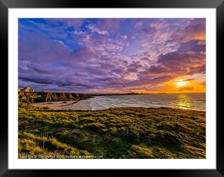 Sunset In Lusty Glaze Cornwall Framed Mounted Print by Sam Kerfoot