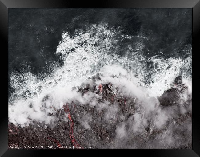 Kilauea Volcano Eruption Ocean Entry Aerial View Framed Print by FocusArt Flow