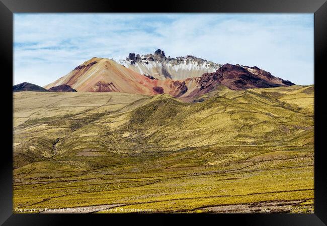 Tunupa Volcano's Colorful Slopes Andean Panorama Framed Print by FocusArt Flow