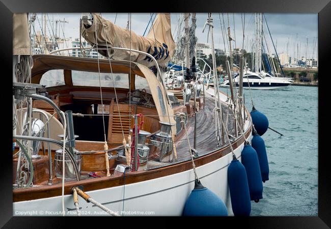 Classic Sailboat Moored in Sliema Marina Detailed View Framed Print by FocusArt Flow
