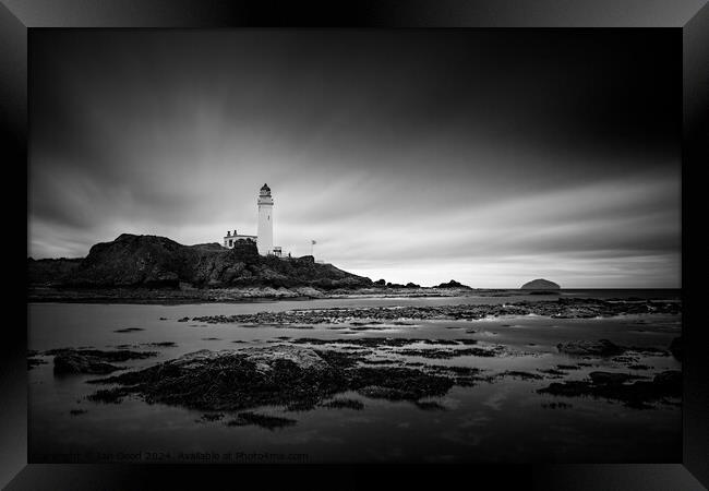 Turnberry Lighthouse Black and White Framed Print by Ian Good