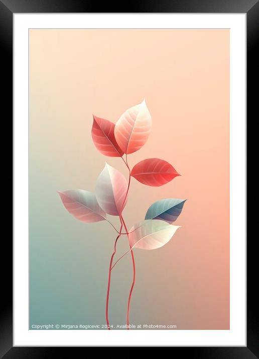Beautiful cartoon style leaves on pastel background, created wit Framed Mounted Print by Mirjana Bogicevic