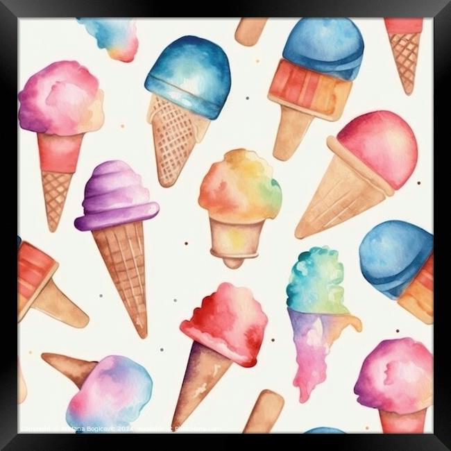 Ice cream watercolor seamless pattern Framed Print by Mirjana Bogicevic