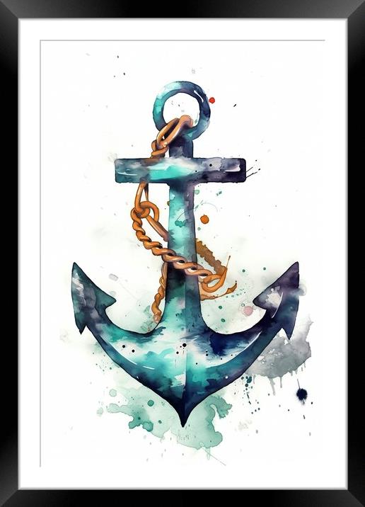 Anchor watercolor painting Framed Mounted Print by Mirjana Bogicevic