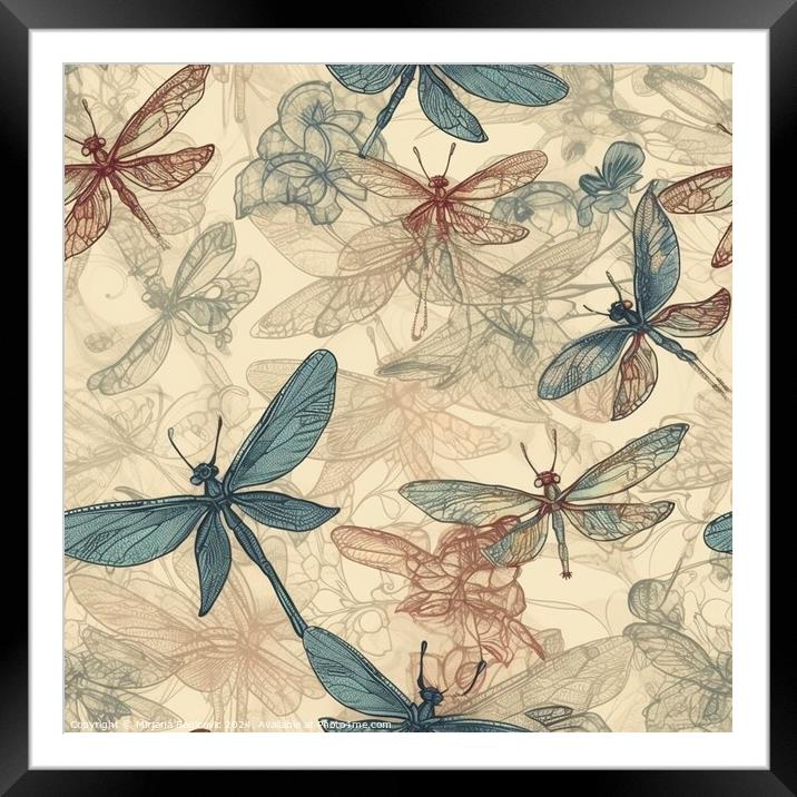 Dragonfly pastel seamless pattern Framed Mounted Print by Mirjana Bogicevic