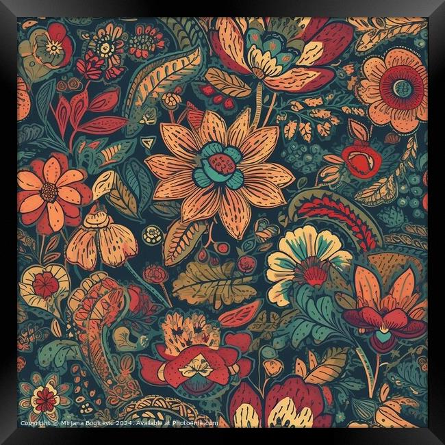 Beautiful bohemian flower seamless pattern Framed Print by Mirjana Bogicevic