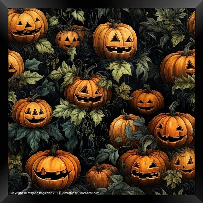 Halloween pumpkins seamless pattern, created with generative AI Framed Print by Mirjana Bogicevic