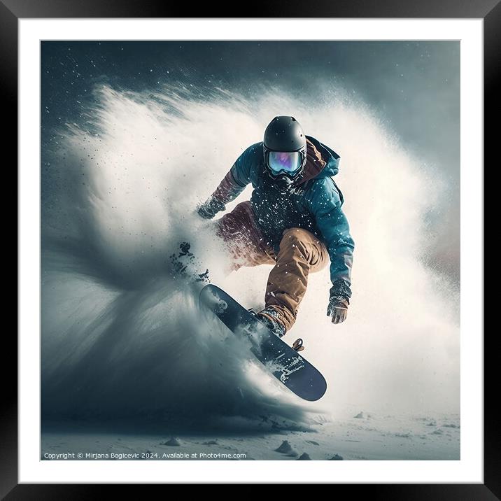 Snowboarder glides down the mountain Framed Mounted Print by Mirjana Bogicevic
