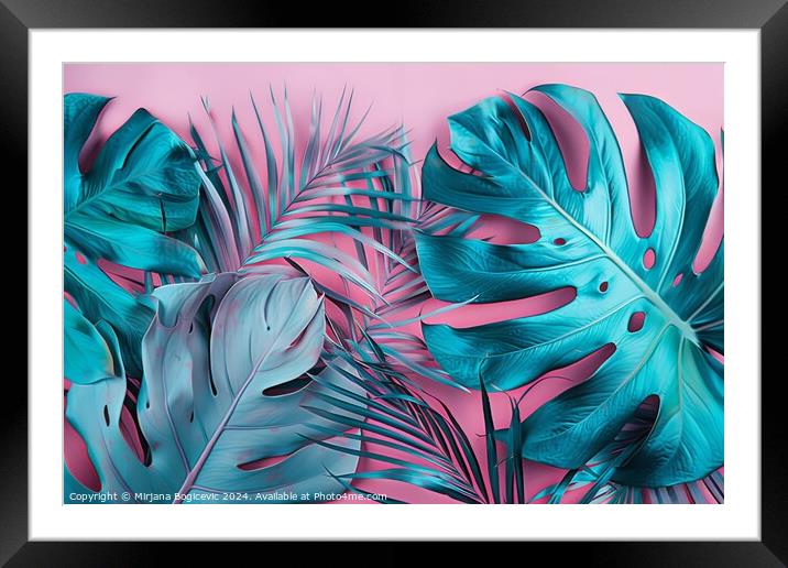 Emerald Foliage Against a Blushing Sky: Tropical Palm Leaves at  Framed Mounted Print by Mirjana Bogicevic