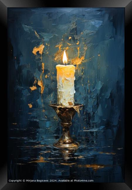 Candle on the dark blue background Framed Print by Mirjana Bogicevic