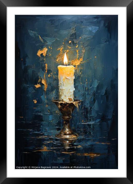 Candle on the dark blue background Framed Mounted Print by Mirjana Bogicevic
