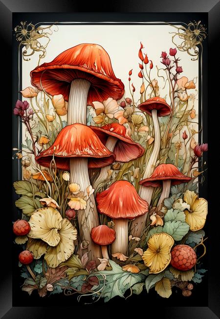 Mushroom watercolor backdrop Framed Print by Mirjana Bogicevic