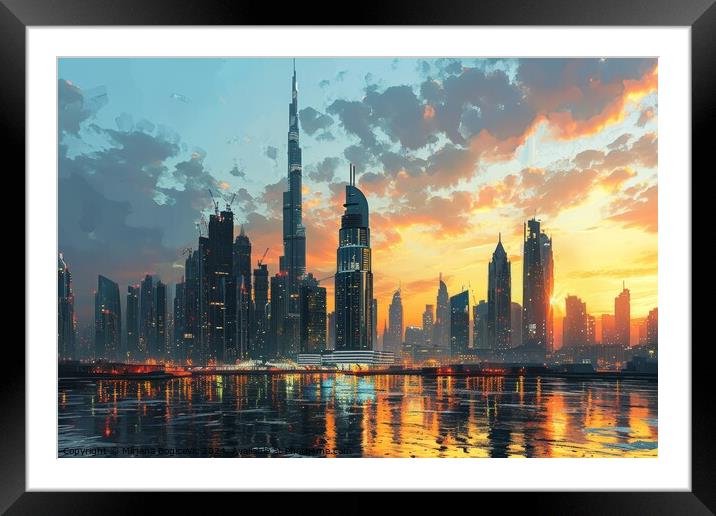 Dubai City Skyline With a Tall Tower Framed Mounted Print by Mirjana Bogicevic