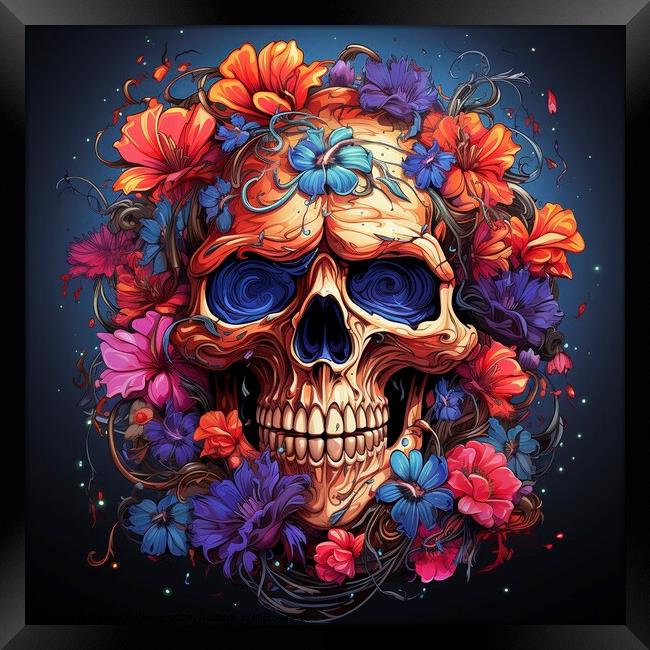 Colorful neon skull Framed Print by Mirjana Bogicevic